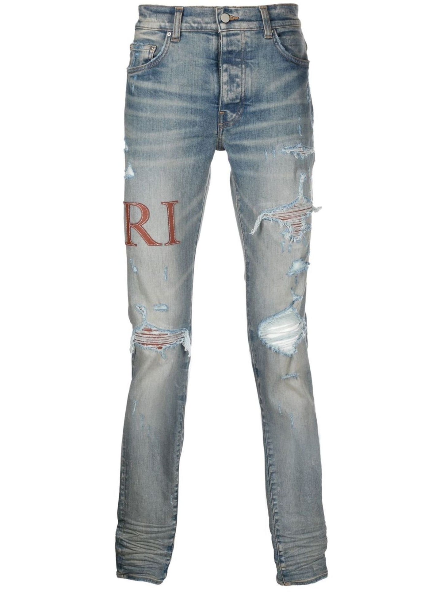 AM*RI leather stitch logo skinny jeans