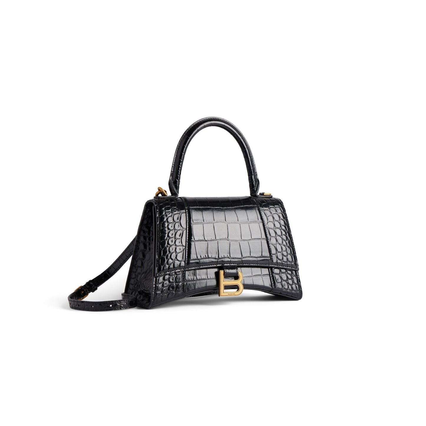 B*lenc*aga Black Croc Hourglass Bag