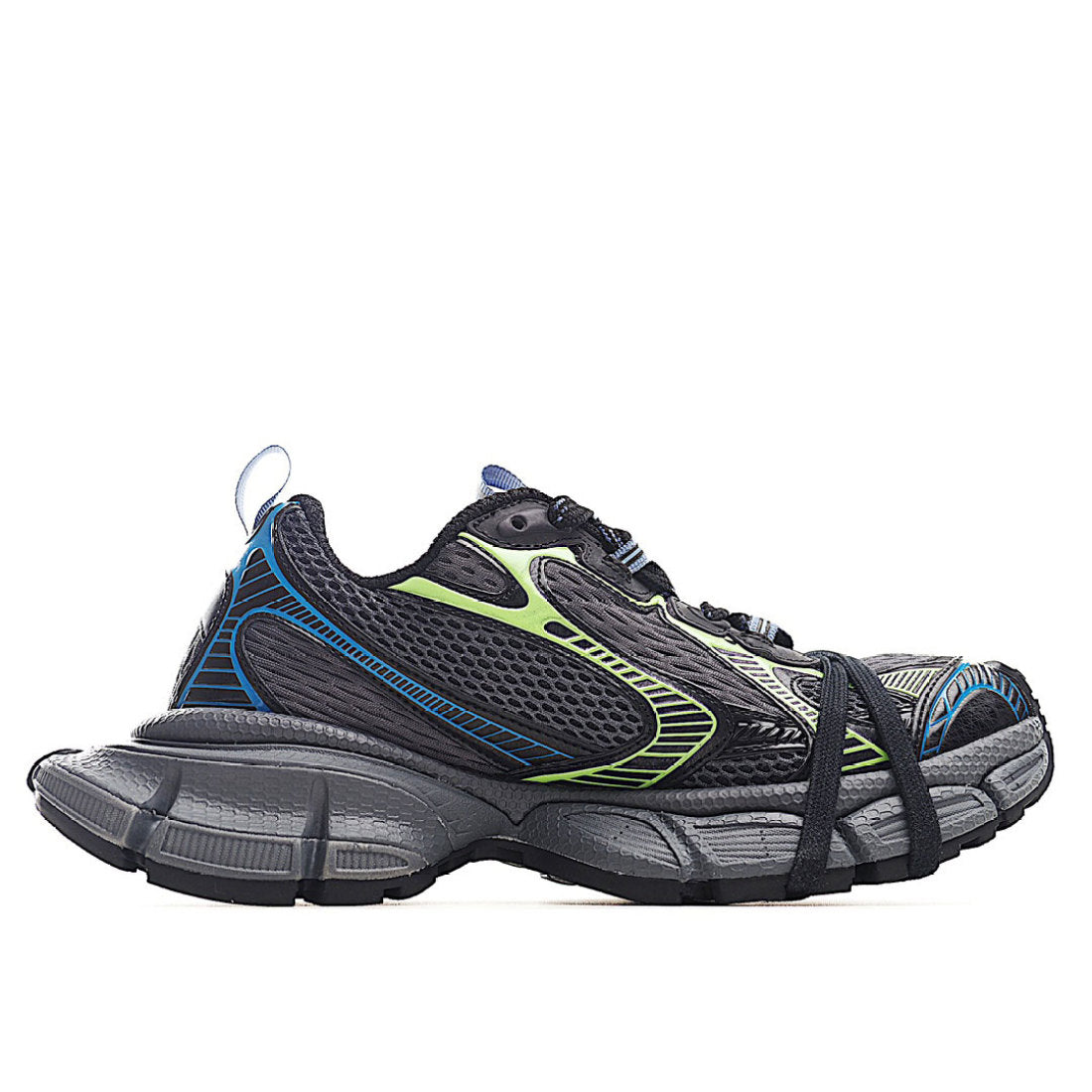 B*lenciaga 3XL dark grey, black, blue and green mesh, polyurethane and polyester