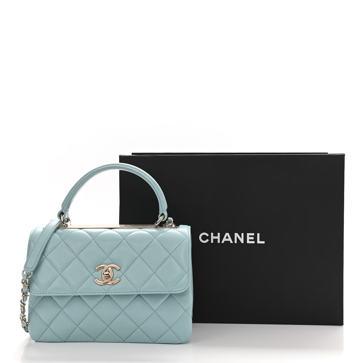 Cha Lambskin Quilted Small Trendy CC Flap Dual Handle Bag Light Blue