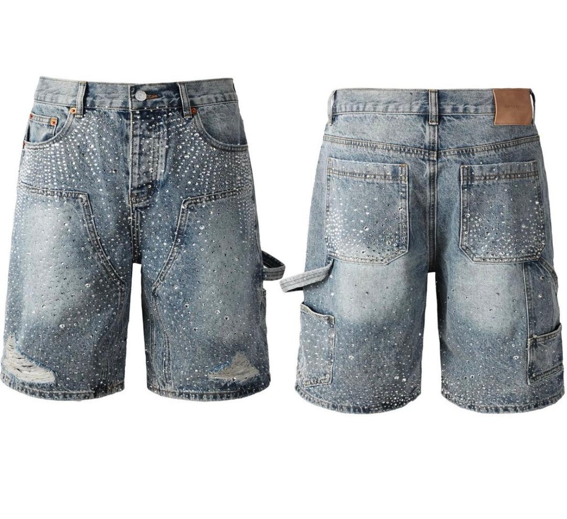 PURPLE BRAND Shorts JEANS Rhinestone Blue