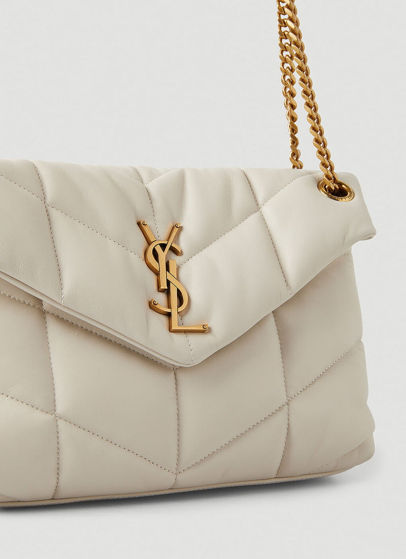 YSLT Puffer Toy Quilted Leather White Shoulder Bag