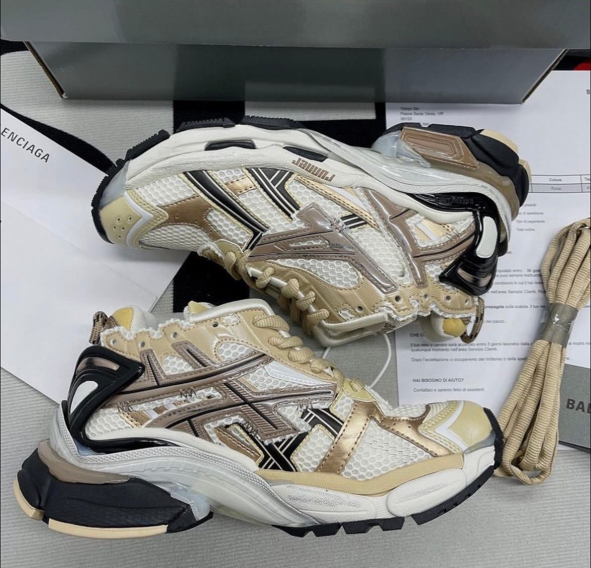 B*lenciaga Runner Beige Black White