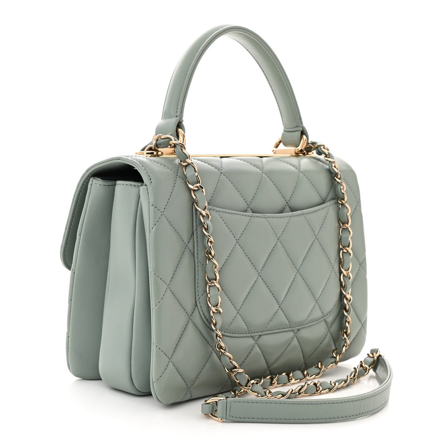 Cha Lambskin Quilted Small Trendy CC Flap Dual Handle Bag Light Grey