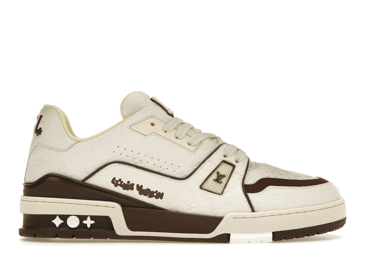 L*VT by Tyler, the Creator LV Trainer in white and mocha brown