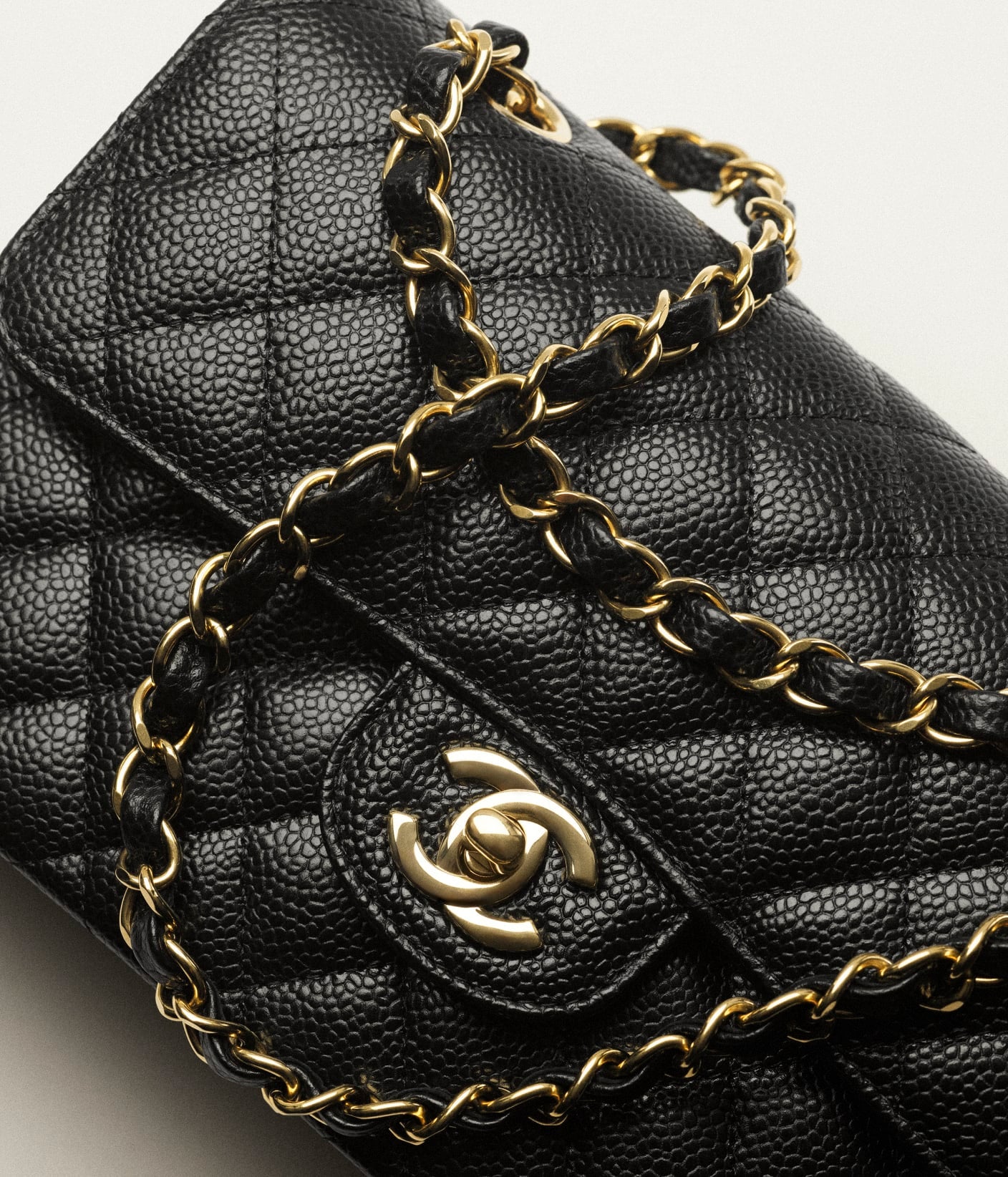 Cha Handbag Small Classic Grained Calfskin & Gold-Tone Metal Black