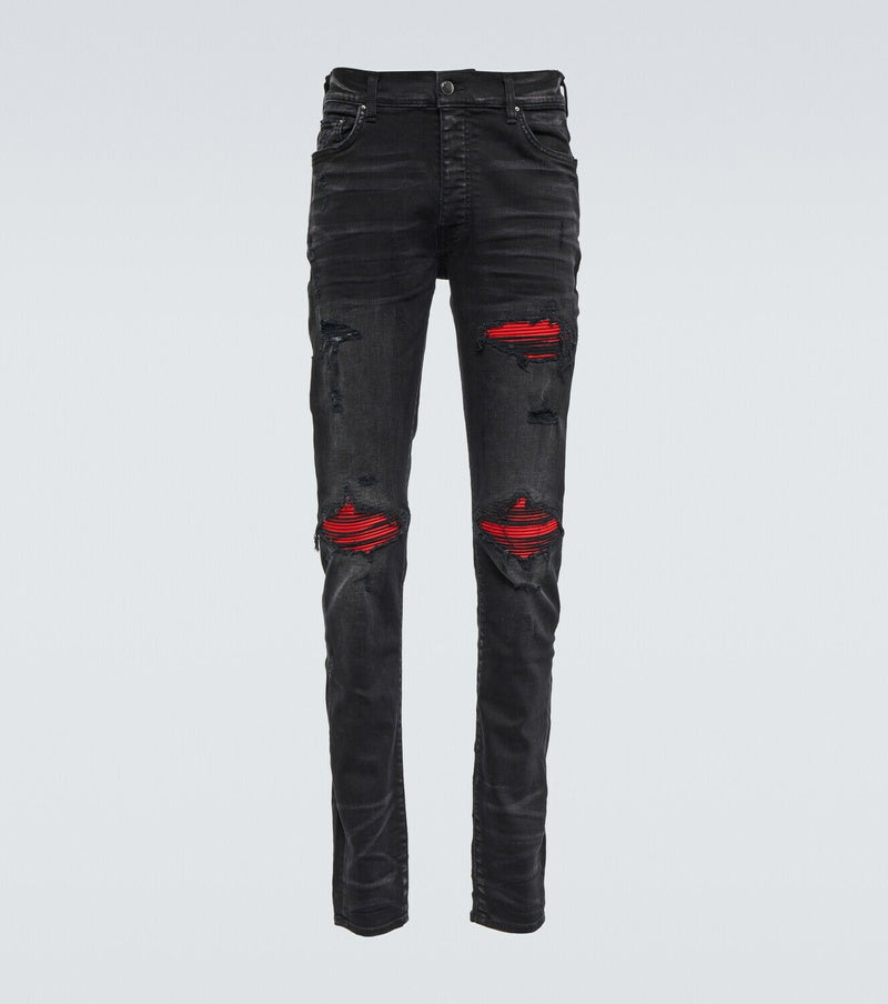 AM*RI MX1 distressed skinny jeans black red