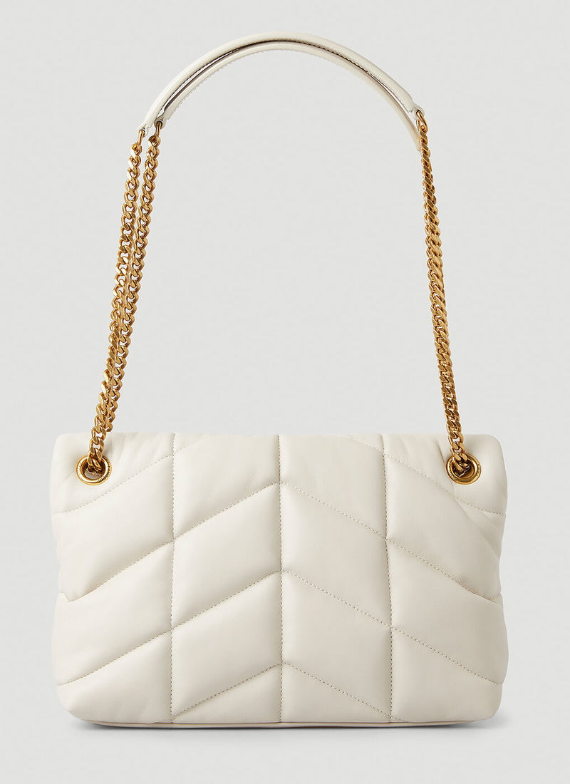YSLT Puffer Toy Quilted Leather White Shoulder Bag