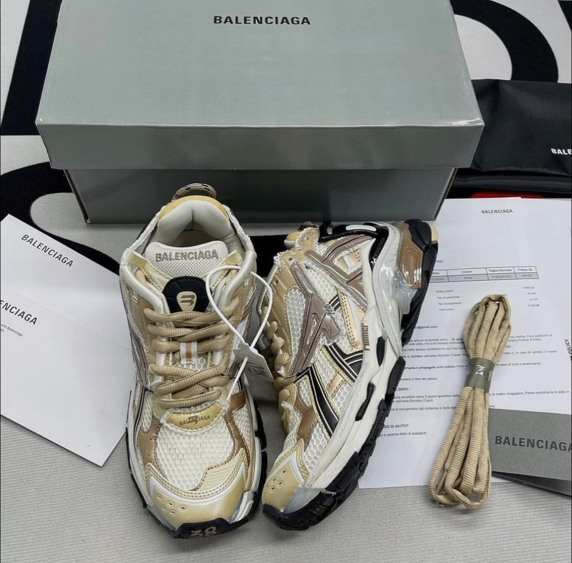 B*lenciaga Runner Beige Black White