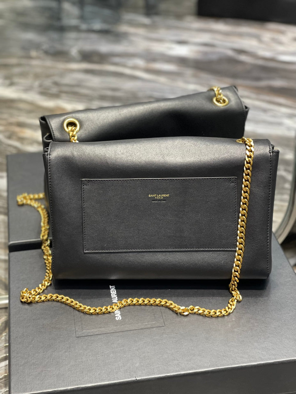 YSLTKate Medium Reversible Chain Bag Black In Suede With Gold Hardware For Women 11.2in/29cm