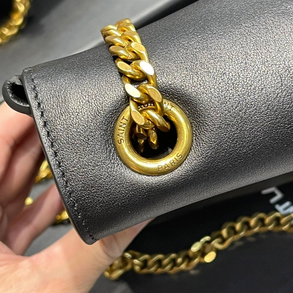 YSLTKate Medium Reversible Chain Bag Black In Suede With Gold Hardware For Women 11.2in/29cm