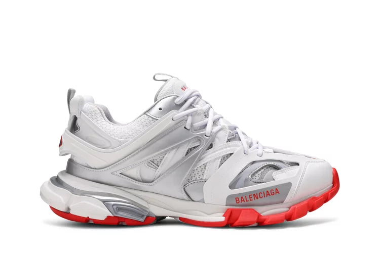 B*lenciaga Track White silver red