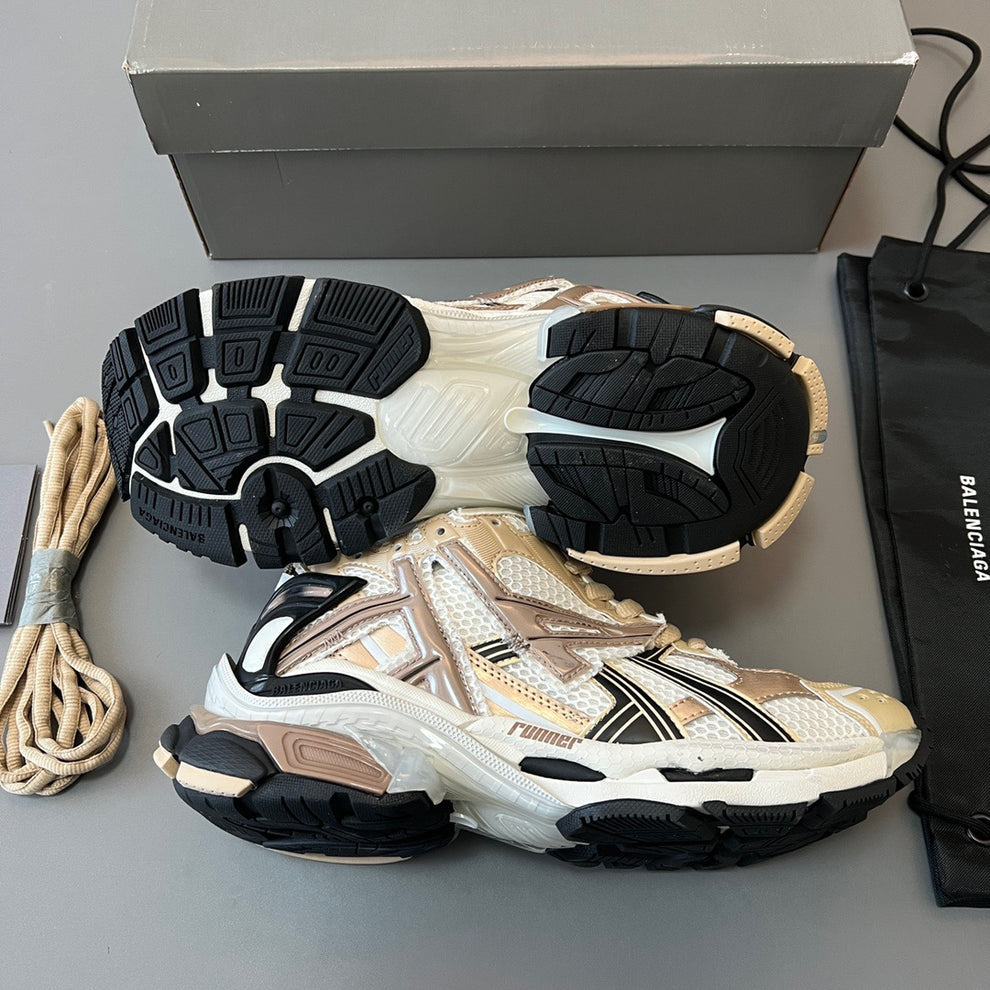 B*lenciaga Runner Beige Black White