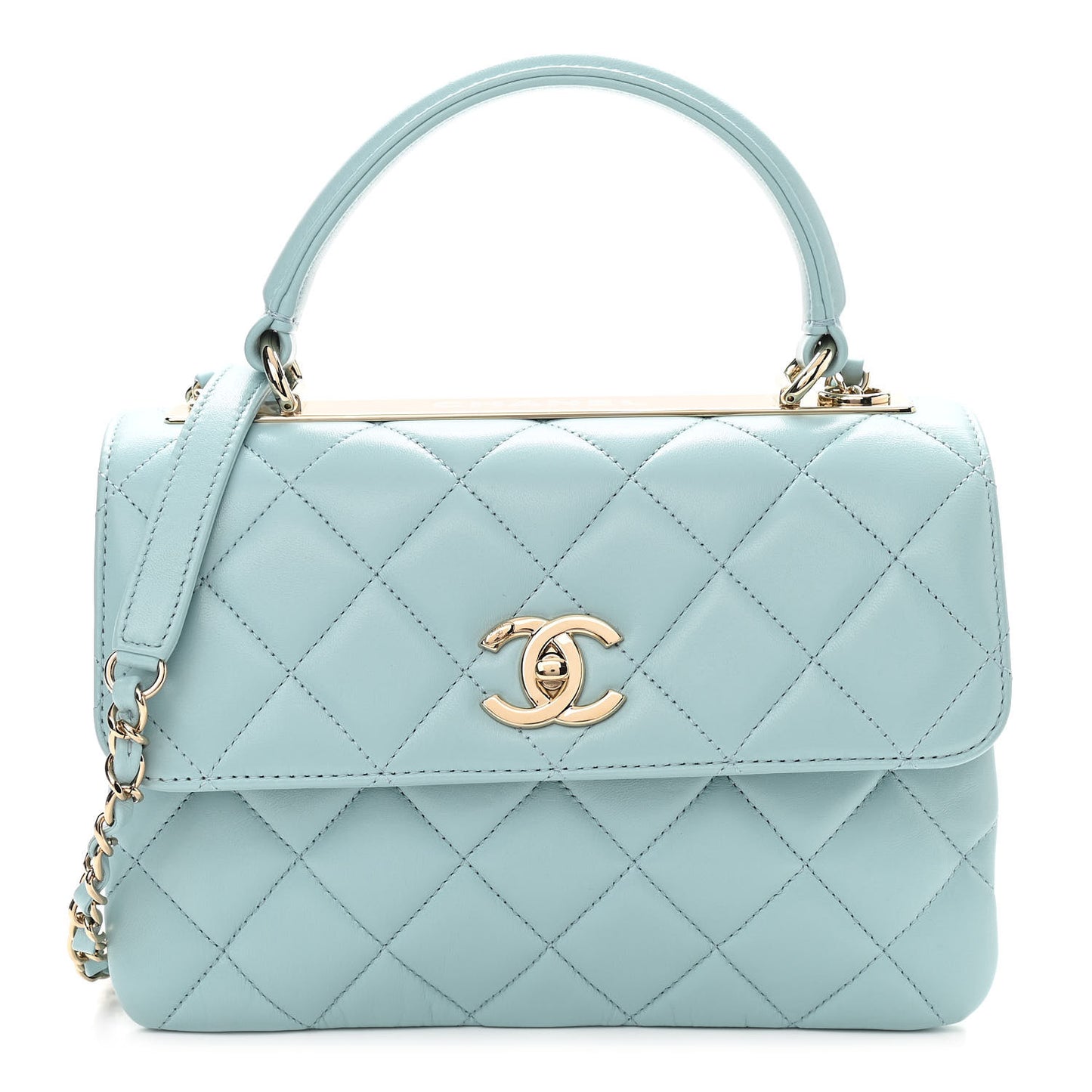 Cha Lambskin Quilted Small Trendy CC Flap Dual Handle Bag Light Blue