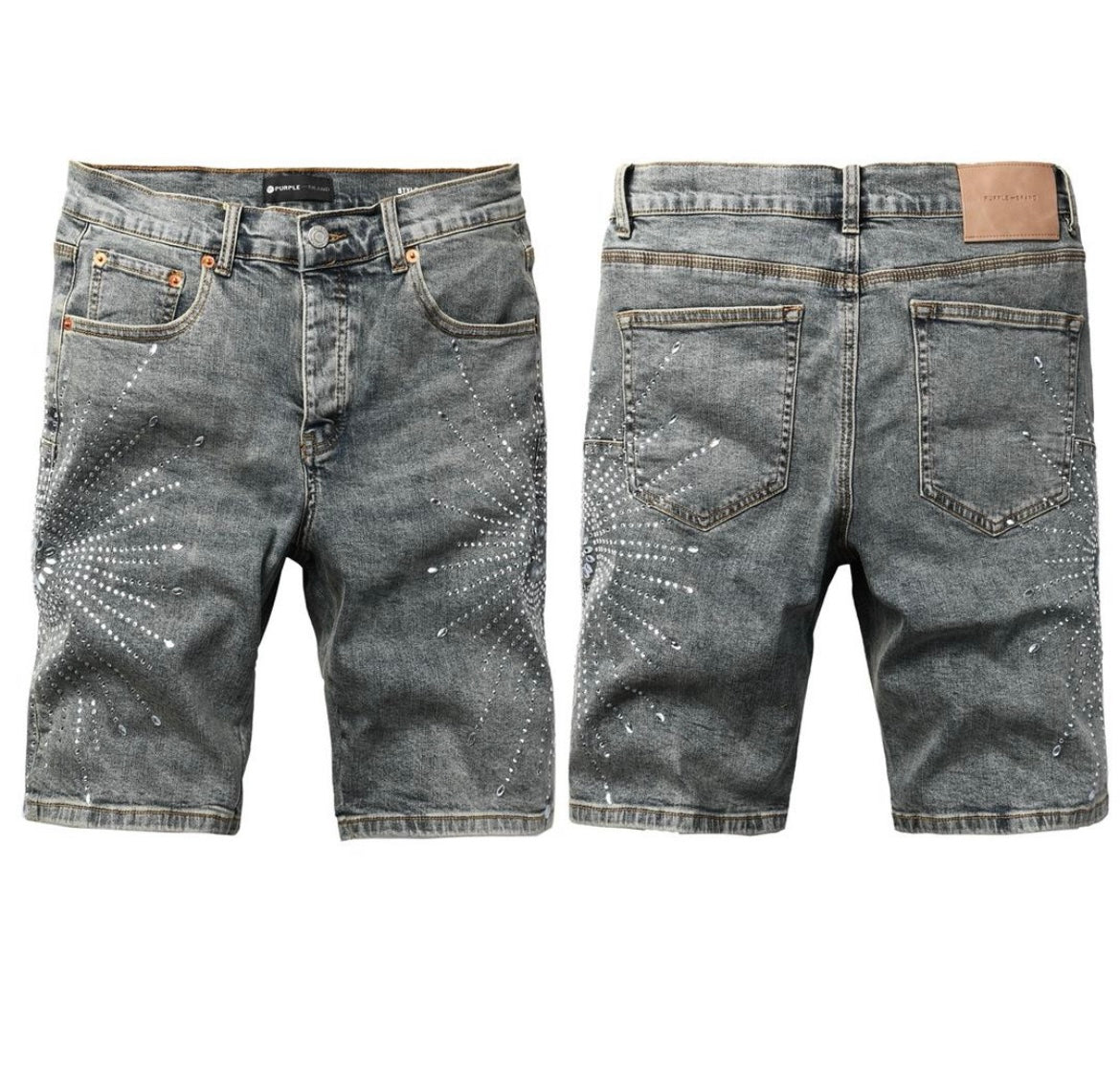 PURPLE BRAND Shorts JEANS Rhinestone Grey