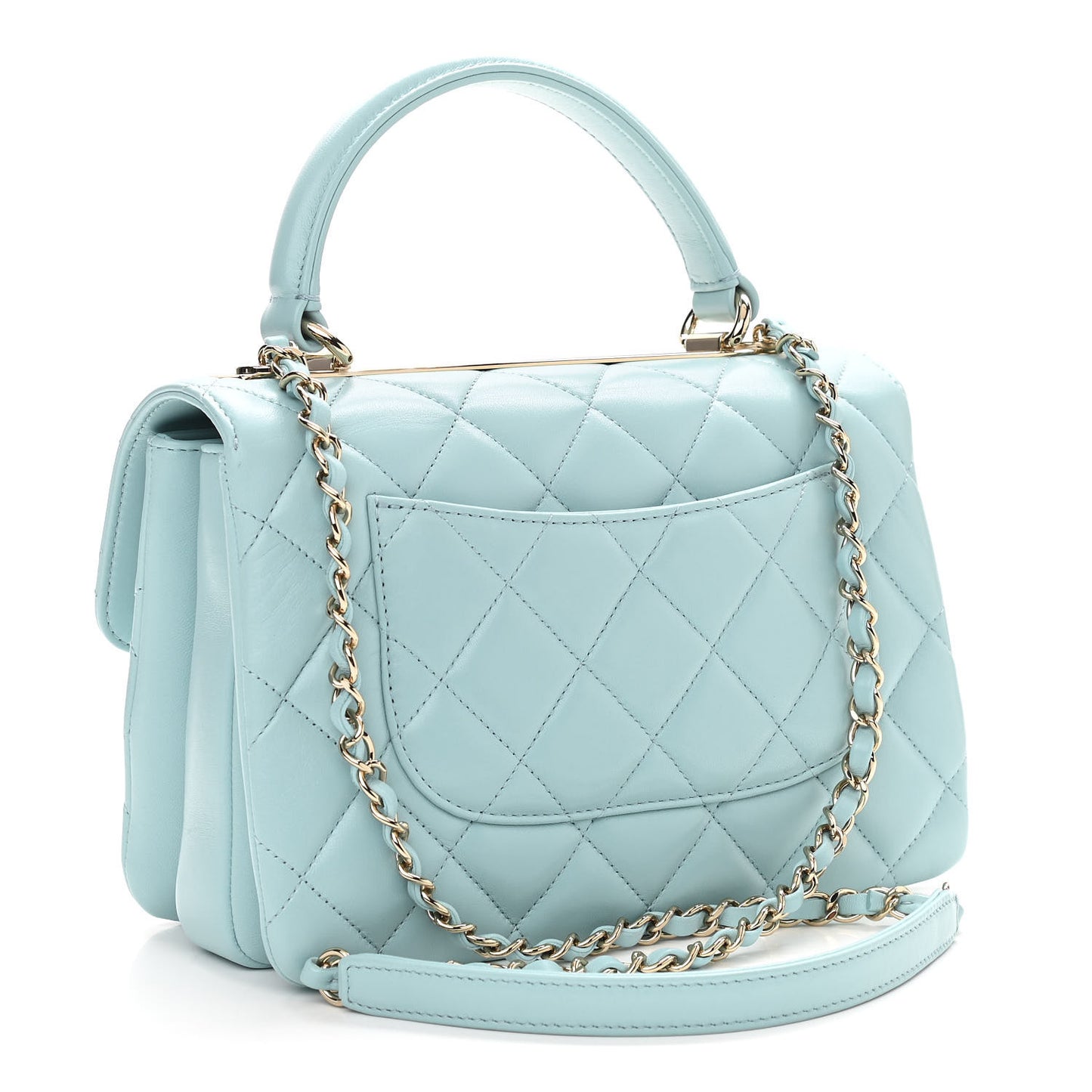 Cha Lambskin Quilted Small Trendy CC Flap Dual Handle Bag Light Blue