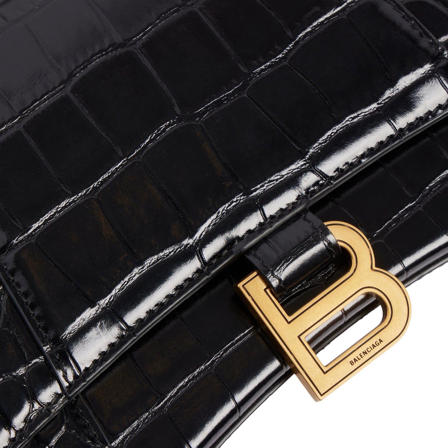B*lenc*aga Black Croc Hourglass Bag