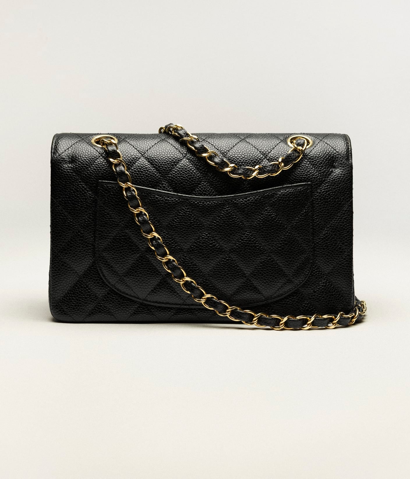 Cha Handbag Small Classic Grained Calfskin & Gold-Tone Metal Black