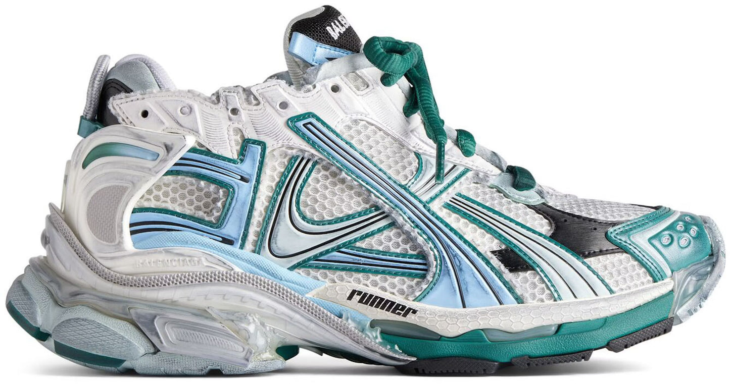 B*lenciaga runner white green blue