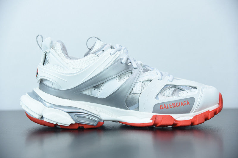 B*lenciaga Track White silver red