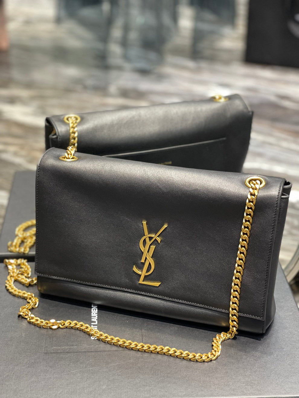 YSLTKate Medium Reversible Chain Bag Black In Suede With Gold Hardware For Women 11.2in/29cm