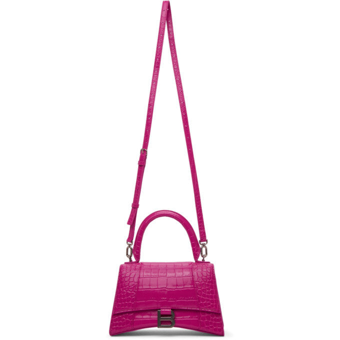 B*lenc*aga Dark Pink Croc Hourglass Bag