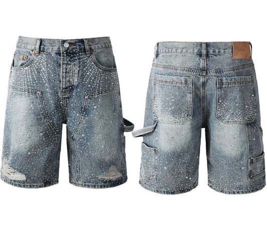 PURPLE BRAND  Shorts JEANS Rhinestone Blue