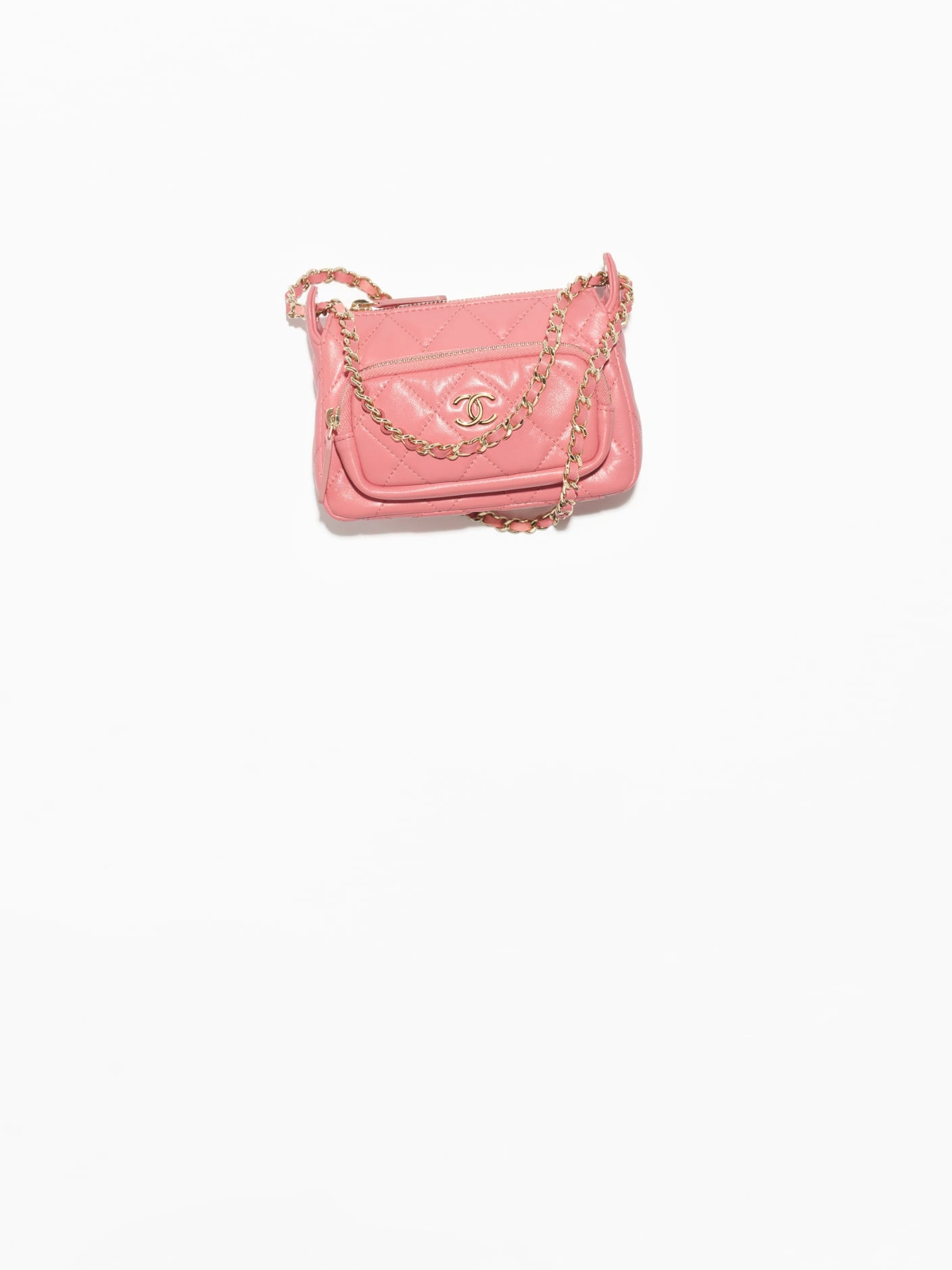 Cha  Handbag CLUTCH WITH CHAIN
 Shiny Crumpled Lambskin & Gold-Tone Metal 
Light Pink