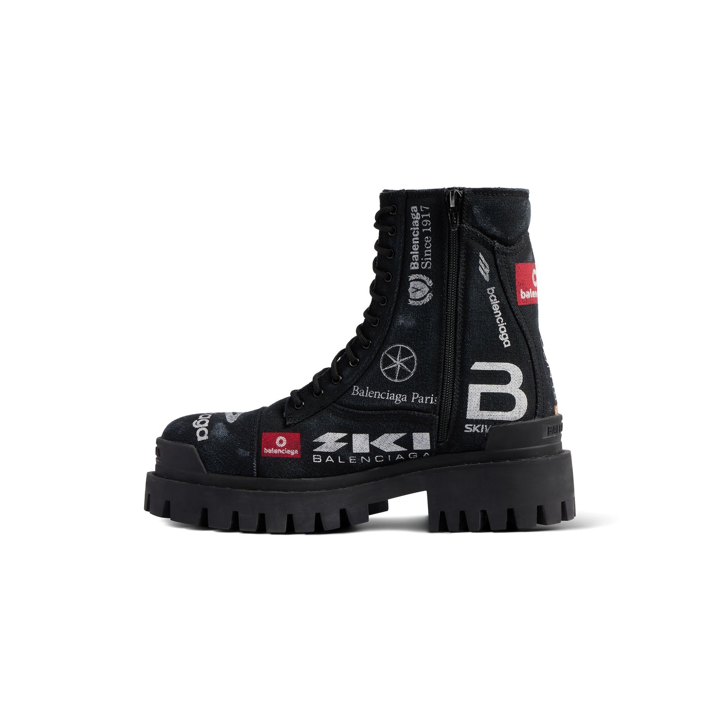 B*lenciaga Combat Strike 20mm Boot in black canvas