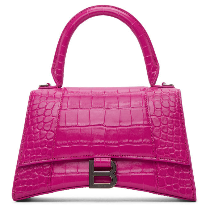 B*lenc*aga Dark Pink Croc Hourglass Bag