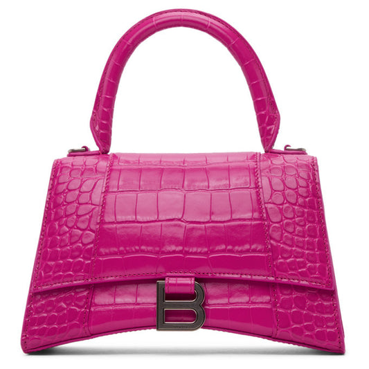 B*lenc*aga Dark Pink Croc Hourglass Bag