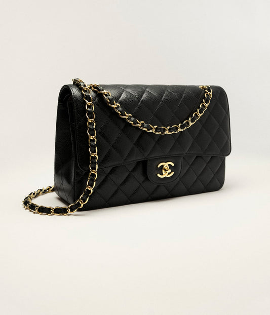 Cha Handbag Large Classic
 Grained Calfskin & Gold-Tone Metal Black