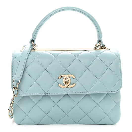 Cha Lambskin Quilted Small Trendy CC Flap Dual Handle Bag Light Blue