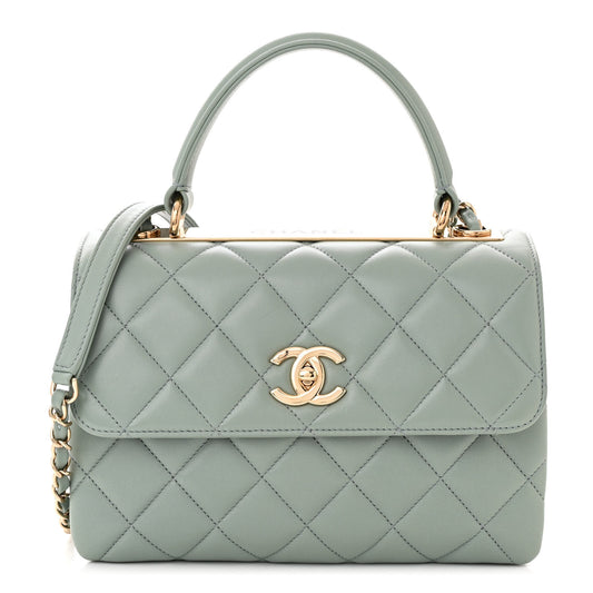 Cha Lambskin Quilted Small Trendy CC Flap Dual Handle Bag Light Grey