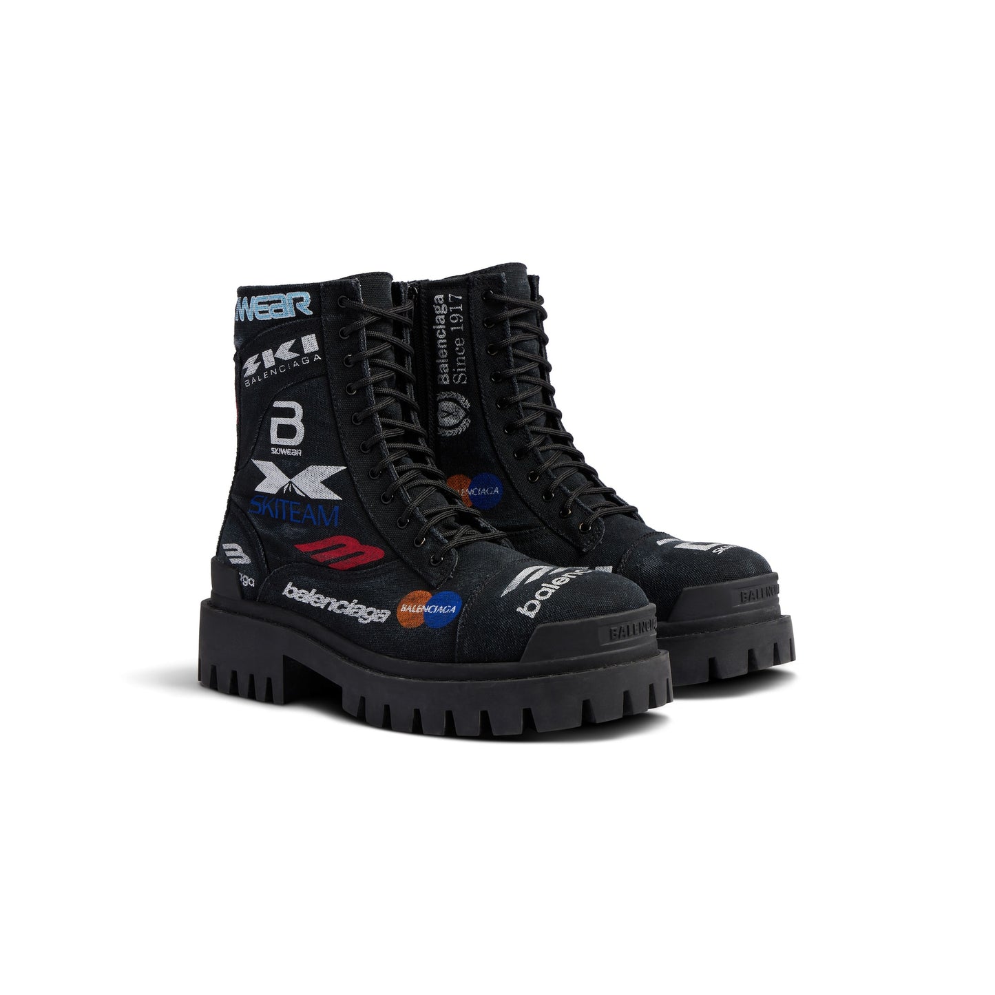 B*lenciaga Combat Strike 20mm Boot in black canvas