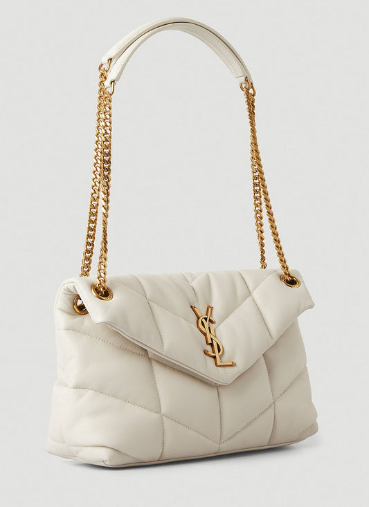 YSLT Puffer Toy Quilted Leather  White  Shoulder Bag