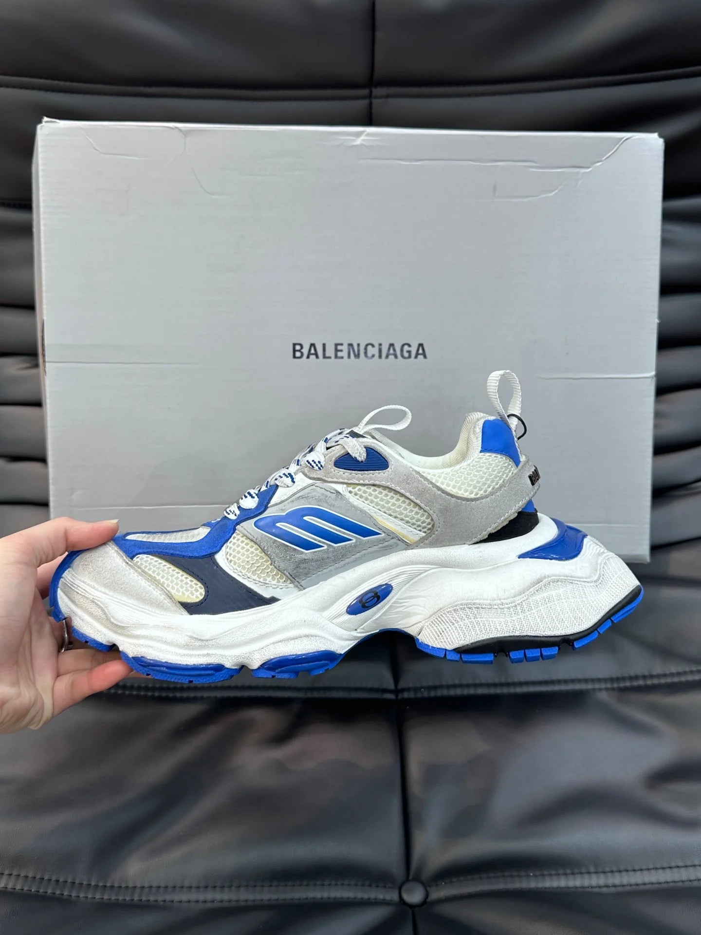 B*lenciaga Cargo White grey white blue