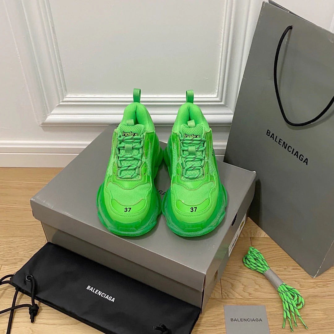 B*lenciaga triple S Neon Green Clear Sole