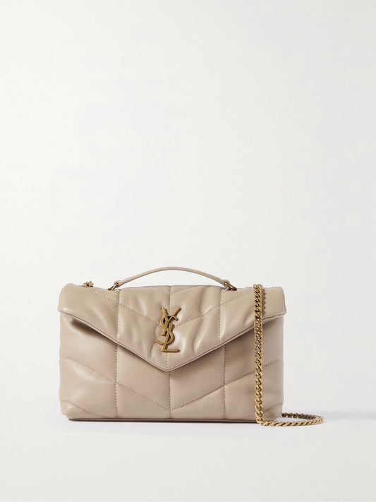 YSLT Puffer Toy quilted leather Beige shoulder bag